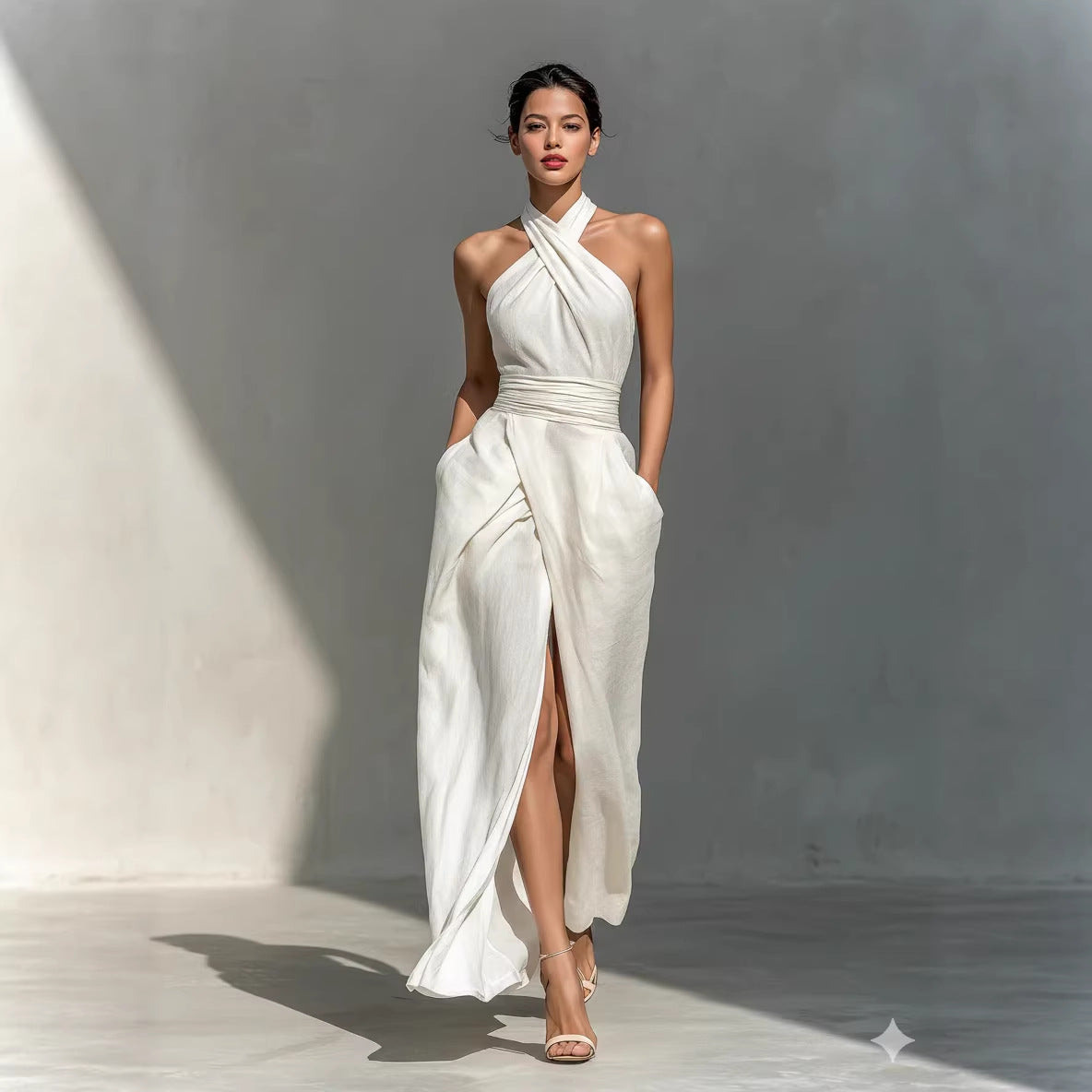 Sleeveless Elegant Slim-fit Pure White Dress