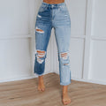 Womens Washed Gradient-Dye Ripped Jeans Fashion-Forward Style