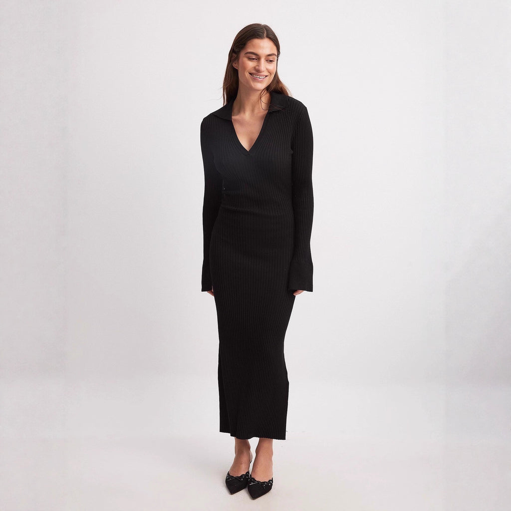 Women's Knitted Long-Sleeve Dress Deep V-Neck Sweater For Export