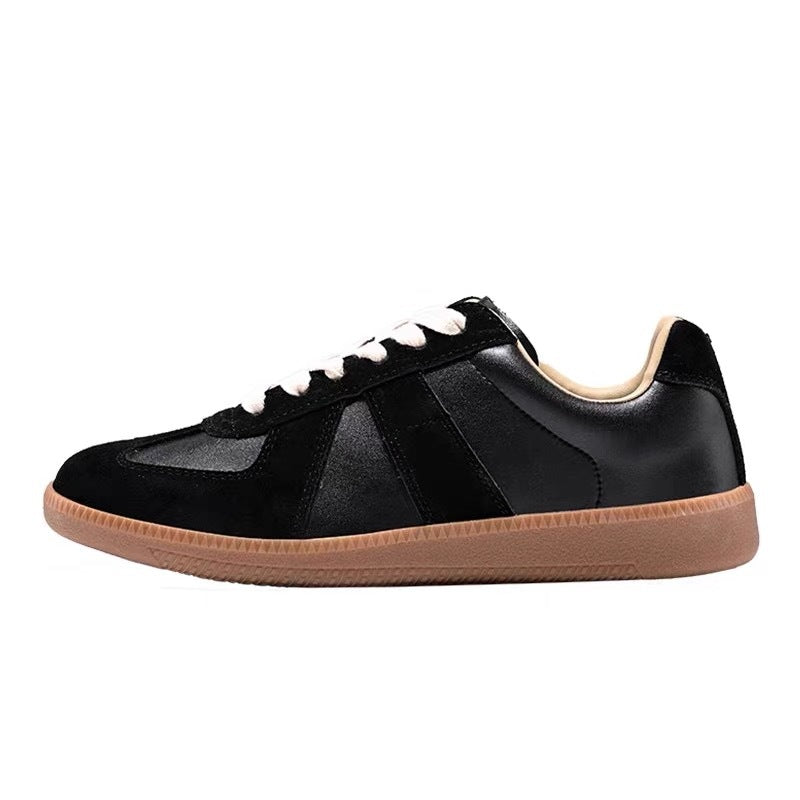New Womens Versatile Korean-style Retro Patchwork Flat Shoes With A Round Toe And Lace-up Design