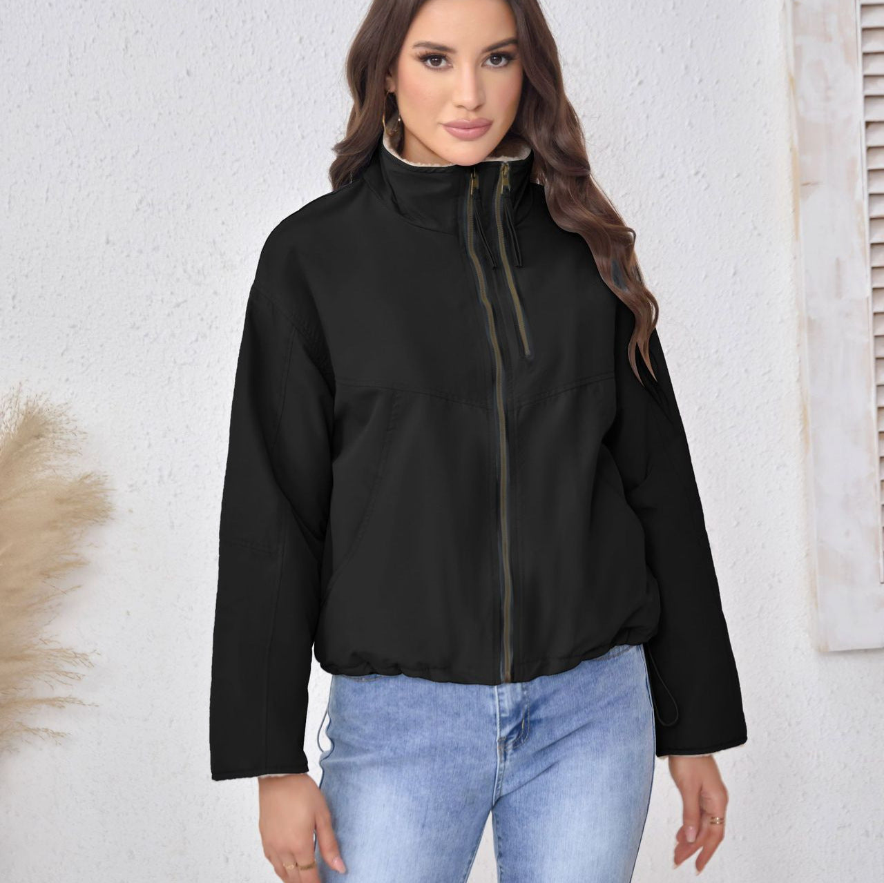 Velvet Stand Collar Cotton-padded Coat For Women