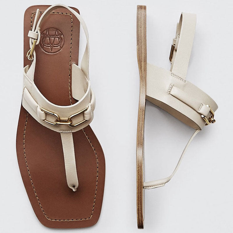 Summer New Products MD Womens Shoes Casual One-word Buckle Flat Flip-flop Sandals