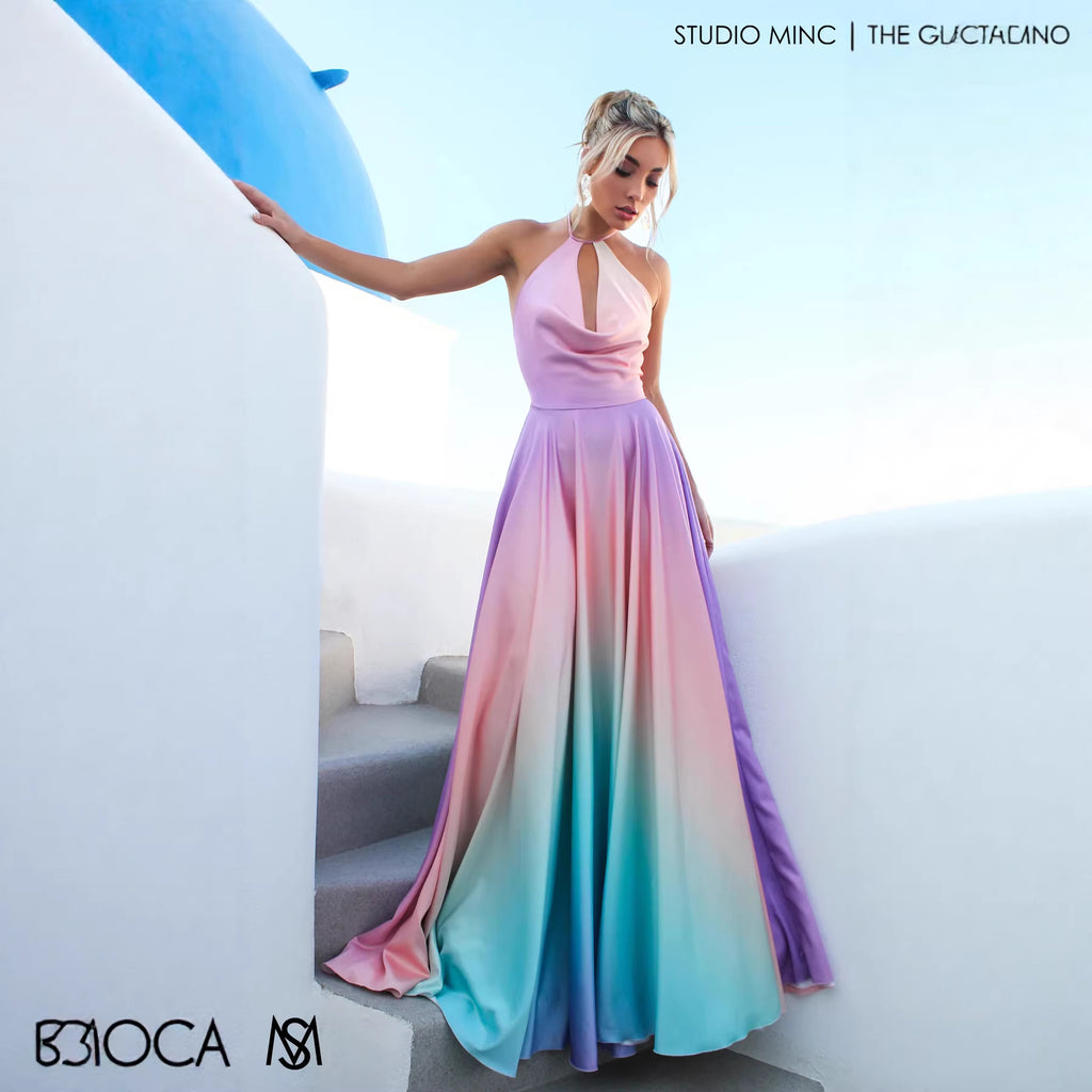 Womens Flared Defined-Waist Gradient-Dye Dress