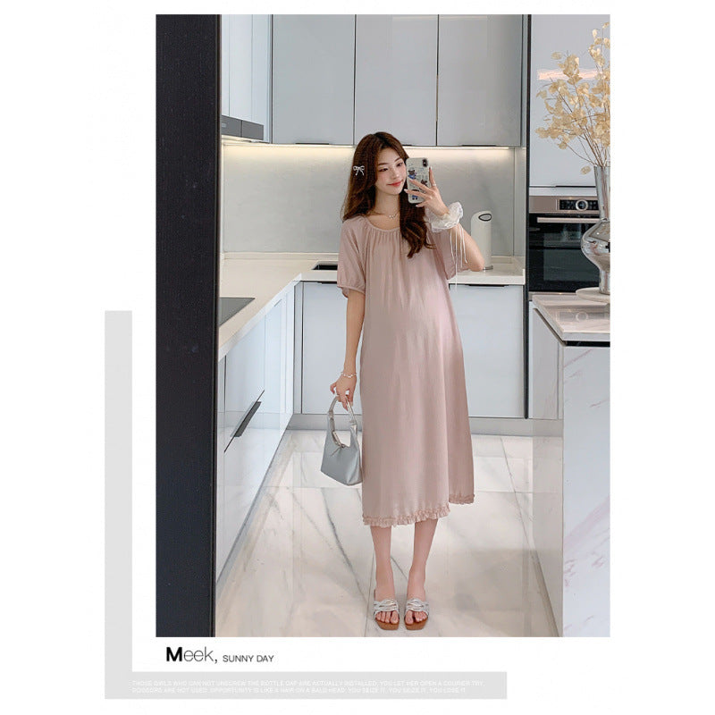 Sweet-style Age-reducing Chiffon Midi Dress With Pockets
