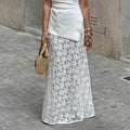 White Jacquard Sheer Low-Waist Lace Skirt