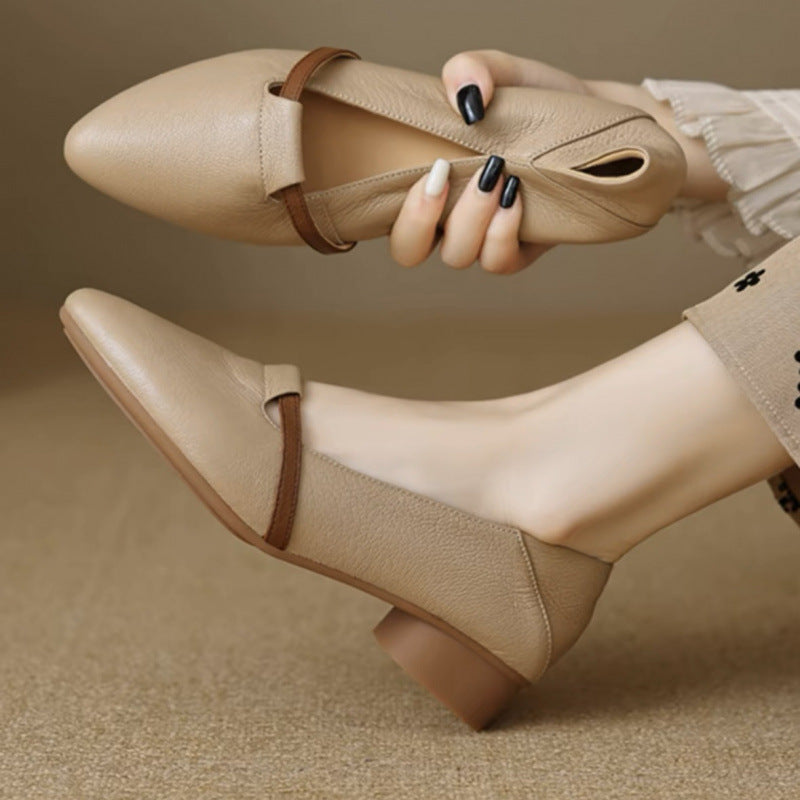 Womens French-style Suede Low-heeled Shoes