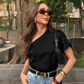 Irregular Collar Matte Color Fashion Tops Women