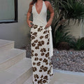 Fully Managed V-Neck Printed Patchwork Chic Long Dress