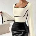 Women's Spliced Mandarin-collar Flared-sleeve