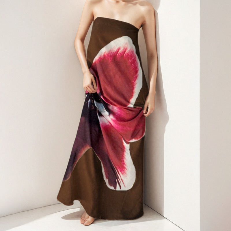 Off-the-shoulder Printed Loose-fitting Dress