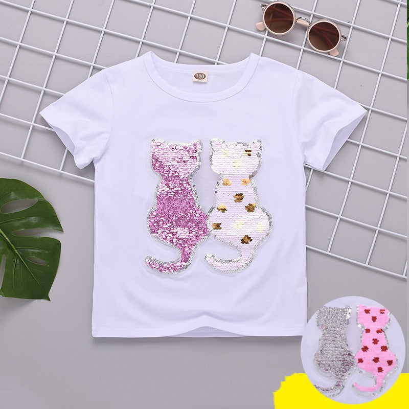 Girls' Glitter Double-sided Color Changing Short Sleeves