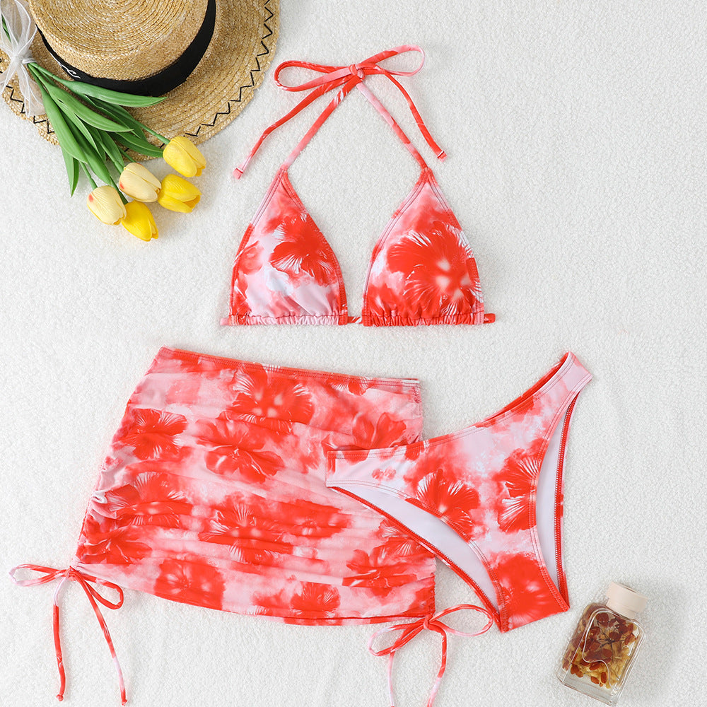 Womens Two-Piece Bikini Beach Vacation Swimsuit Three-Piece Swimwear Set