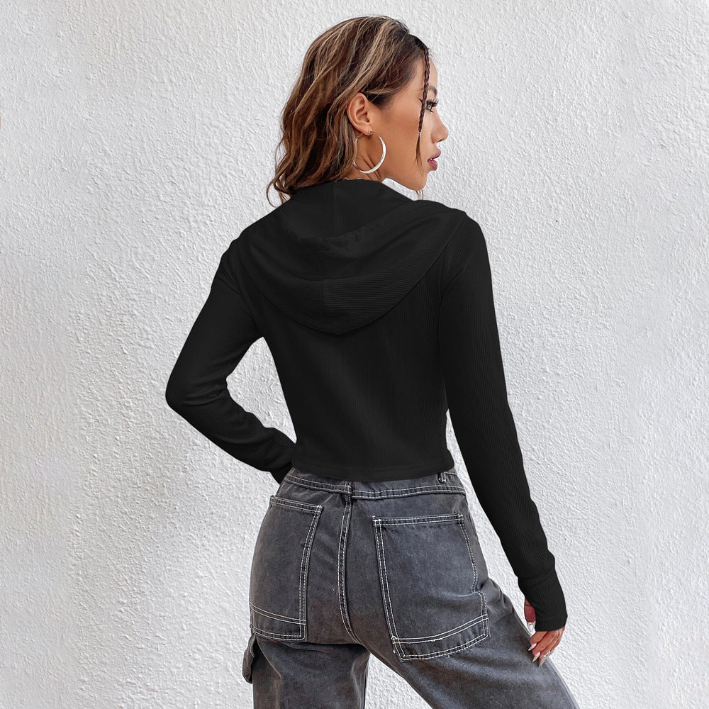 Street Style Design Zip-up Cardigan Long Sleeve Women's Top