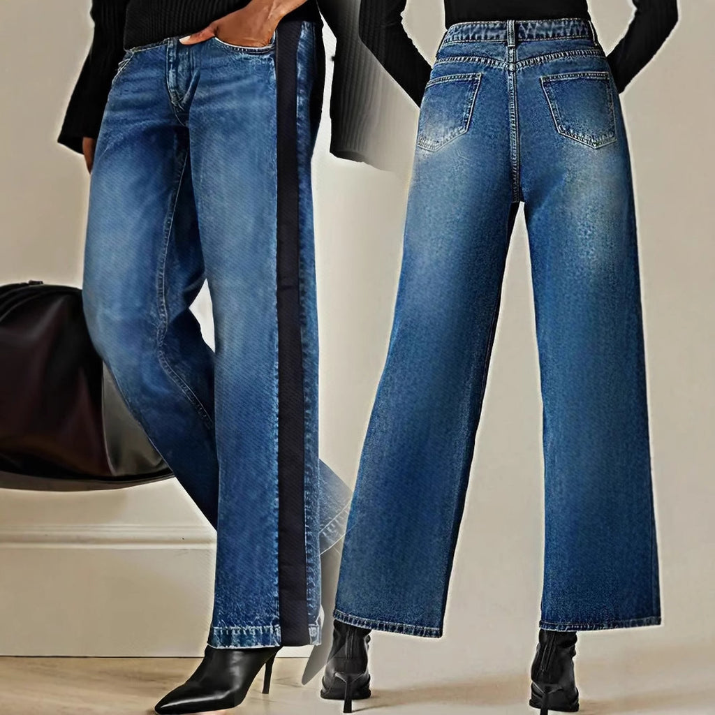 Womens Patchwork Color Block Denim Jeans