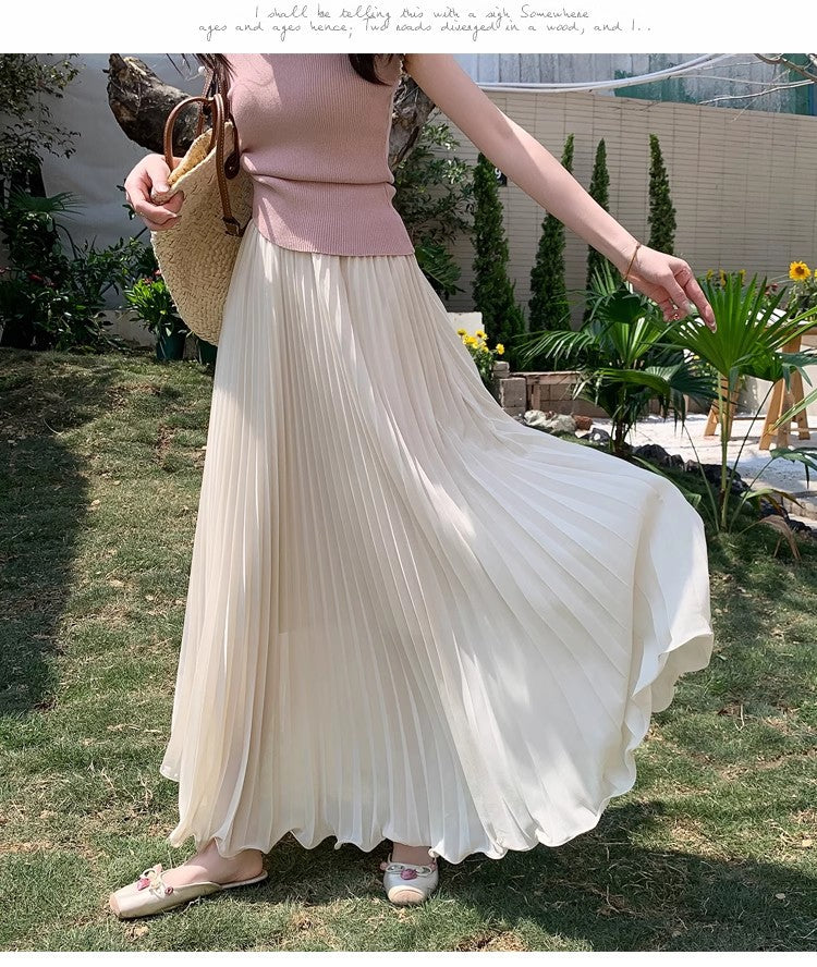 Women's High-Waisted Chiffon Pleated Skirt