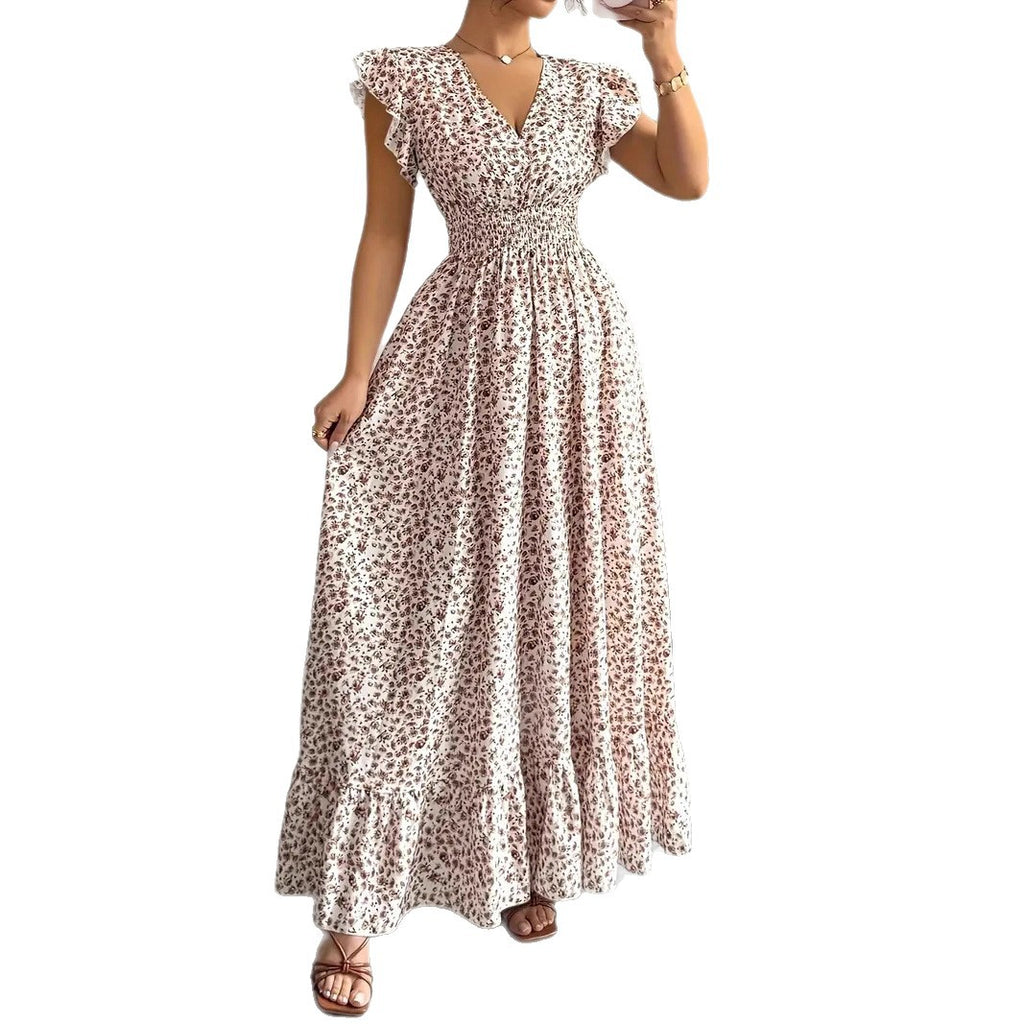 Womens Fashion Casual Floral Short-Sleeve Dress