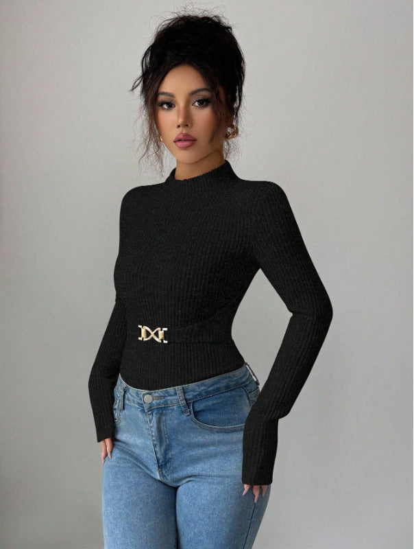 Womens Slimming Mock-neck Base Top With Long Sleeves