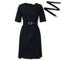 Solid-color Stylish And Elegant Midi Skirt Featuring A High-rise Waist Pleated Detailing And Three-quarter-length Sleeves