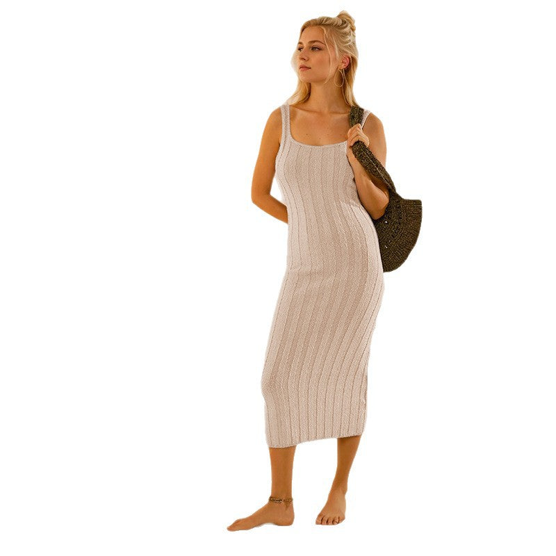 Solid-color Fashionable Long Sleeveless Vest Dress For Summer