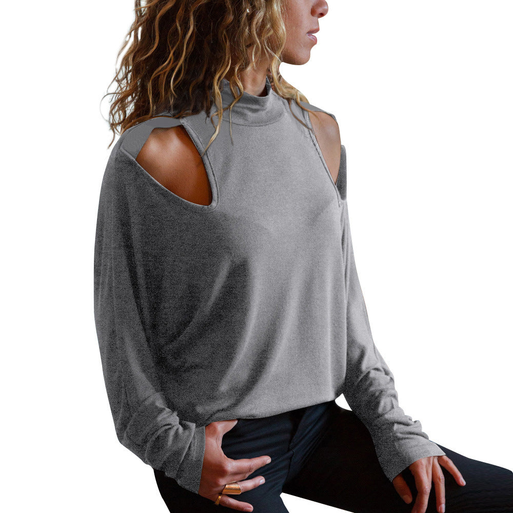 Loose Fit T Shirt With A Mock Turtleneck And Long Sleeves
