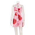 Seaside Vacation Style Womens Mesh Ruffle Fairy-Like High-Waisted A-Line Printed Camisole Skirt