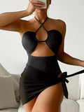 Multicolor Bikini Mesh Skirt Three Piece Womens Swimsuit