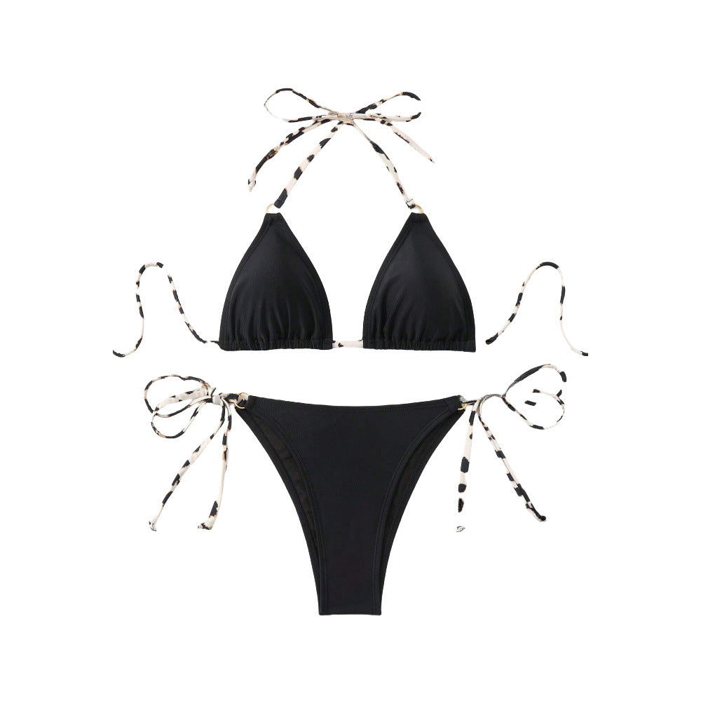 Womens Sexy Backless Lace-Up Drawstring Swimsuit Set