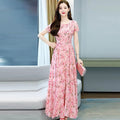 Womens Short Sleeve Floral Dress High Waisted And Loose Fitting
