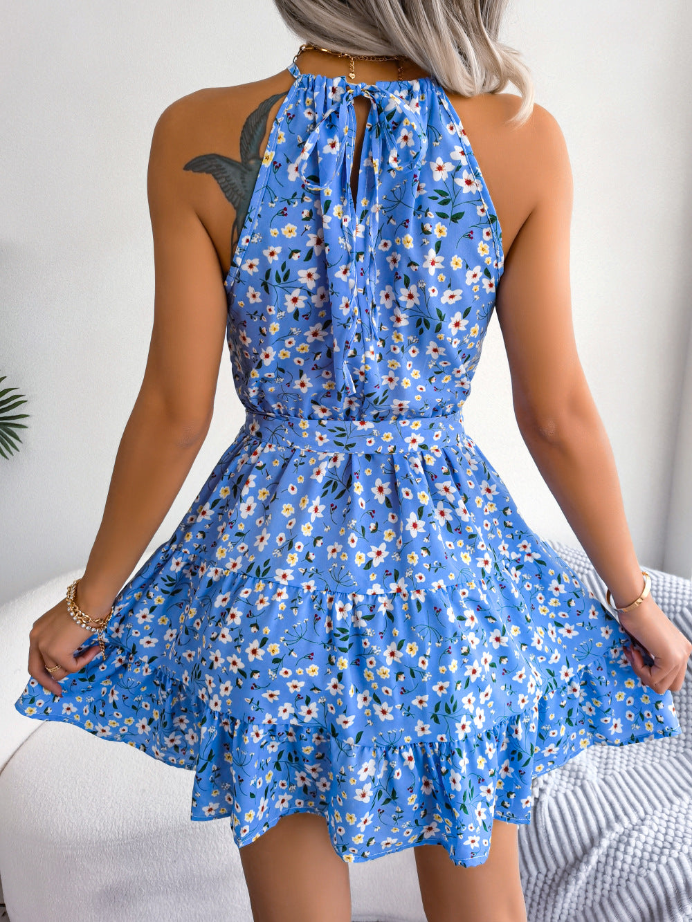 Women's Casual Ruffle Hem Flowy Floral Print Beach Dress