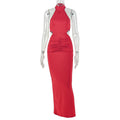Elegant Long High-neck Pleated Dress For Outings