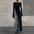 Solid Color Round-neck Long-sleeved Dress Women