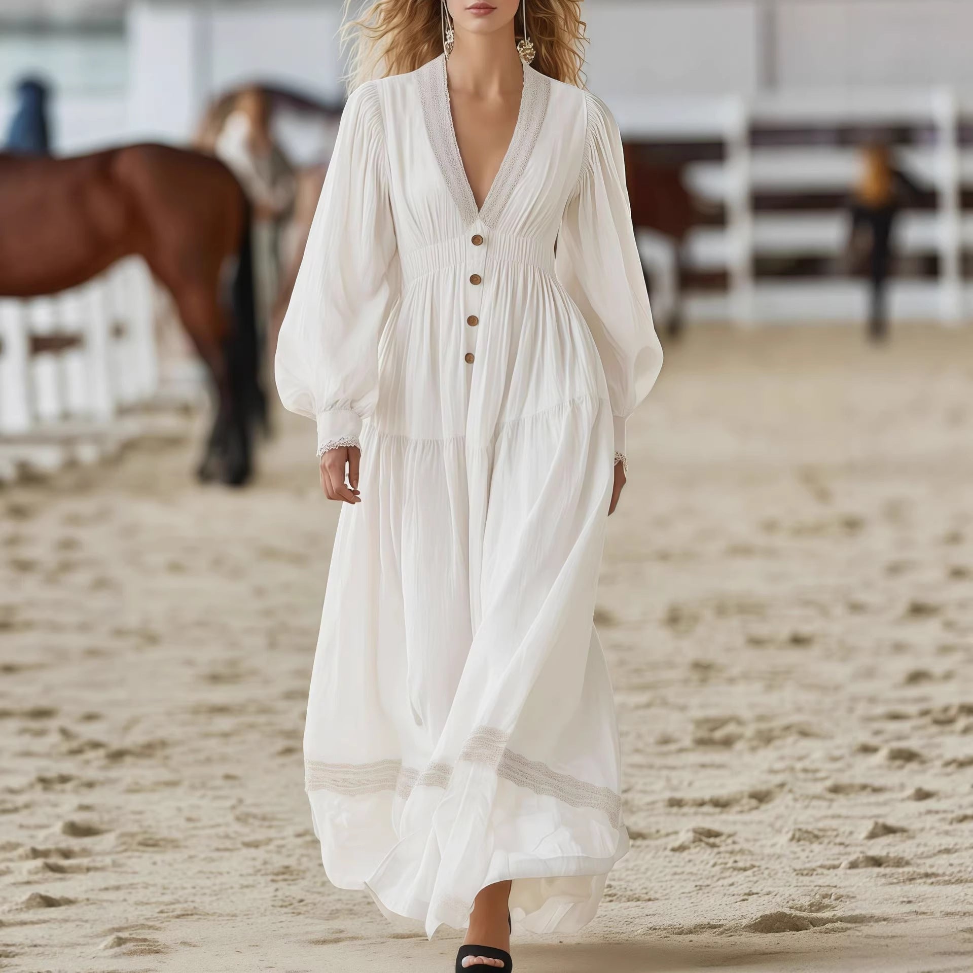 Long-sleeve Elegant White Dress