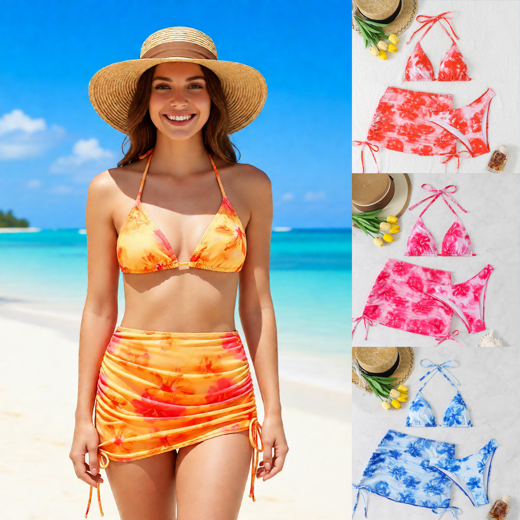 Womens Two-Piece Bikini Beach Vacation Swimsuit Three-Piece Swimwear Set
