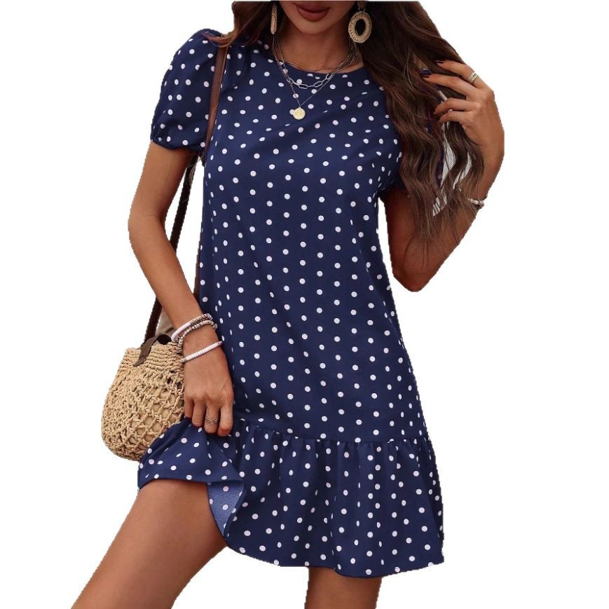 Womens Fashionable Slim-Fit Casual Polka-Dot Dress