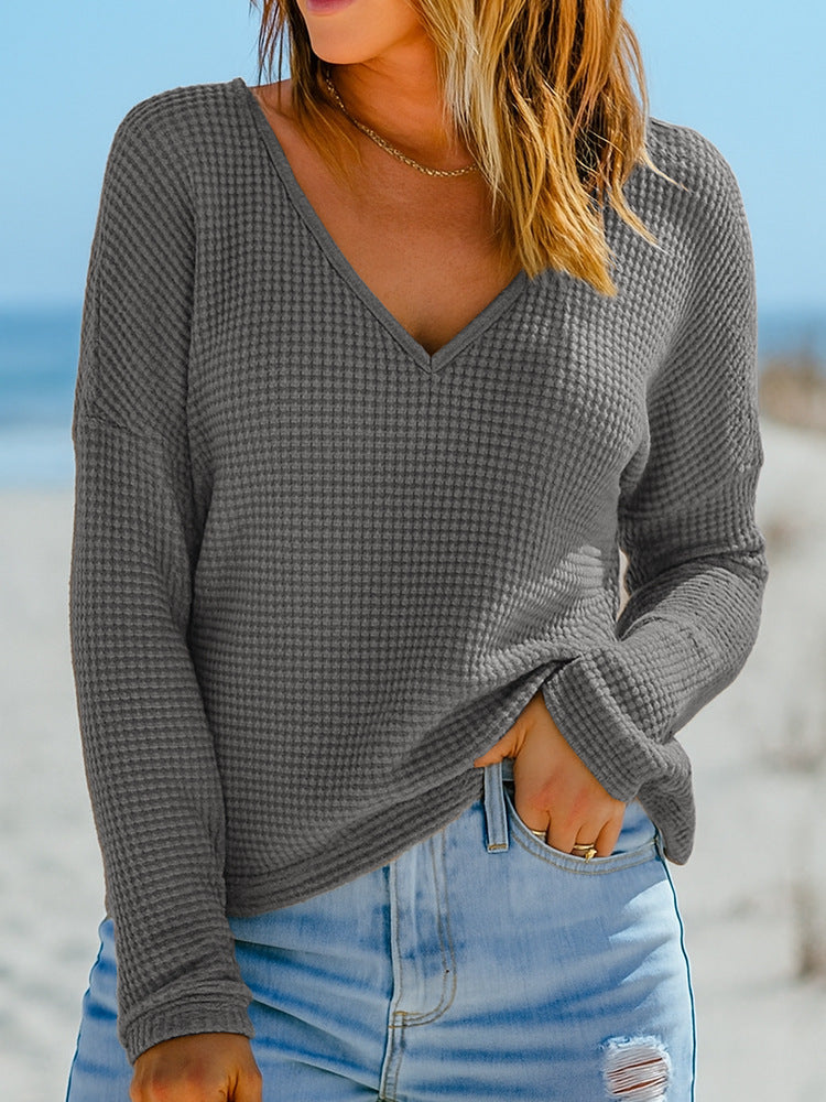 Autumn New Women's Casual Loose Plaid Retro V-neck Long Sleeve Top
