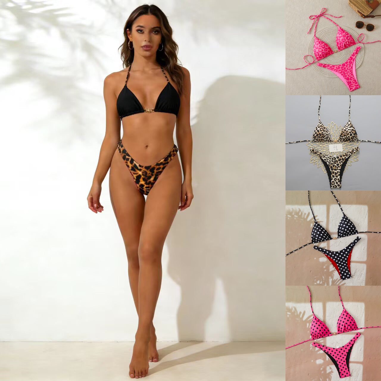 Leopard-print Triangle Bikini Womens Two-piece Swimsuit