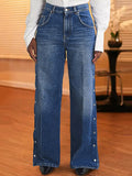 AutumnWinter Niche Design Heart-Shaped Rivet Denim Pants