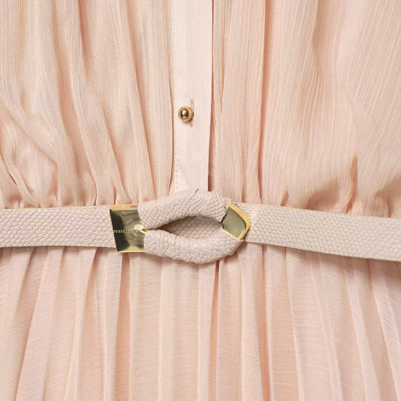 Midi Dress With Belt And Pleats