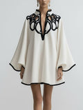Loose-fitting Color-block V-neck Fashion Dress With Lace Trim