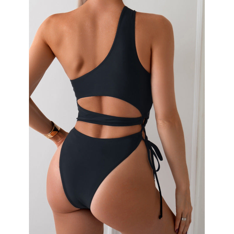 Womens One-Piece Swimsuit Hollowed-Out Sexy One-Shoulder Swimwear