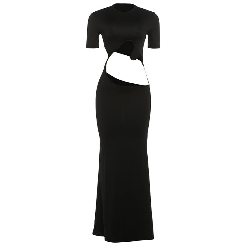 Airy Figure-flattering Solid-color Short-sleeve Dress