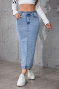 Womens Solid-Color High-Waist Plus-Size Split Pencil Skirt