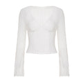 Women's Lace Sheer Top With Flared Sleeves And Cropped Design
