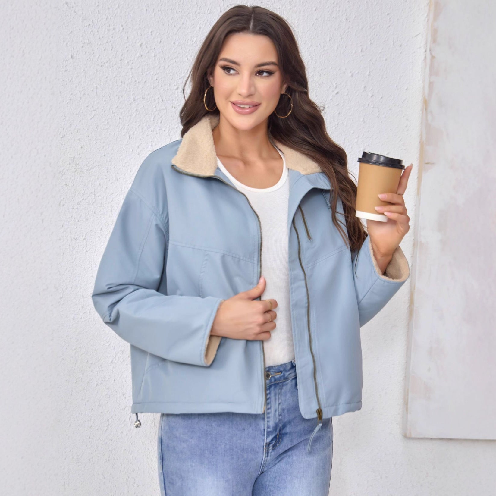 Velvet Stand Collar Cotton-padded Coat For Women