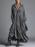 Artistic Retro Loose Pleated Long-Sleeve Shirt Dress