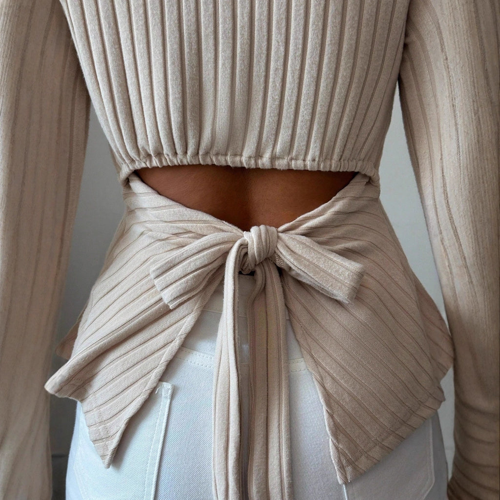 Women's Long-sleeve Bottoming Shirt With Hollowed-out Back And Long Sleeves