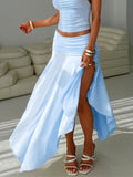 Womens Elegant High-waisted Pleated Skirt With An Asymmetrical Slit Design For A Chic On-trend Look