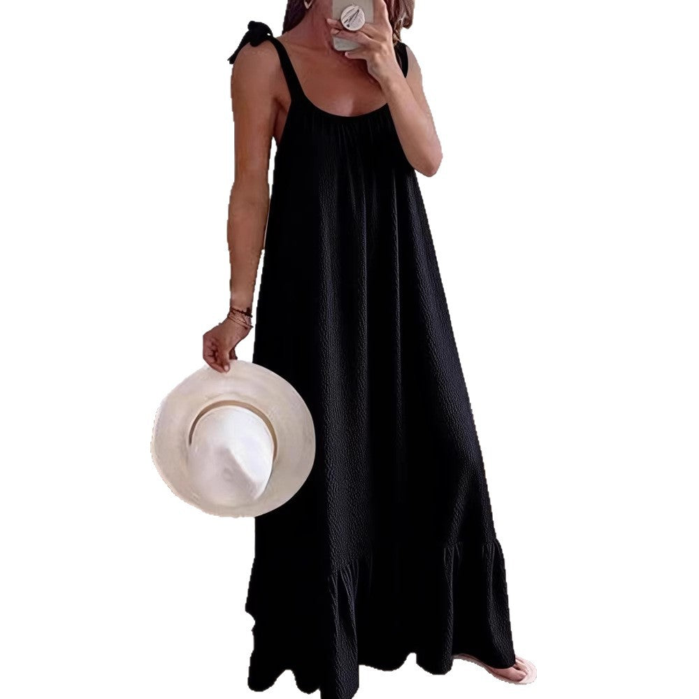 Casual Sling Dress With A U-neck Classic Pleating And Multiple Color Options