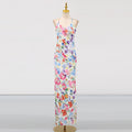 Womens Patchwork Ruffle-Trimmed Resort-Style Slip Dress