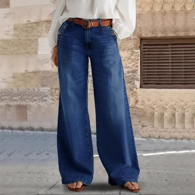 Womens Stylish Relaxed-fit Wide-leg Casual Jeans